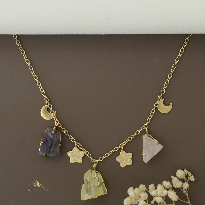 Winnie Raw Stone Moon + Flower Neckpiece