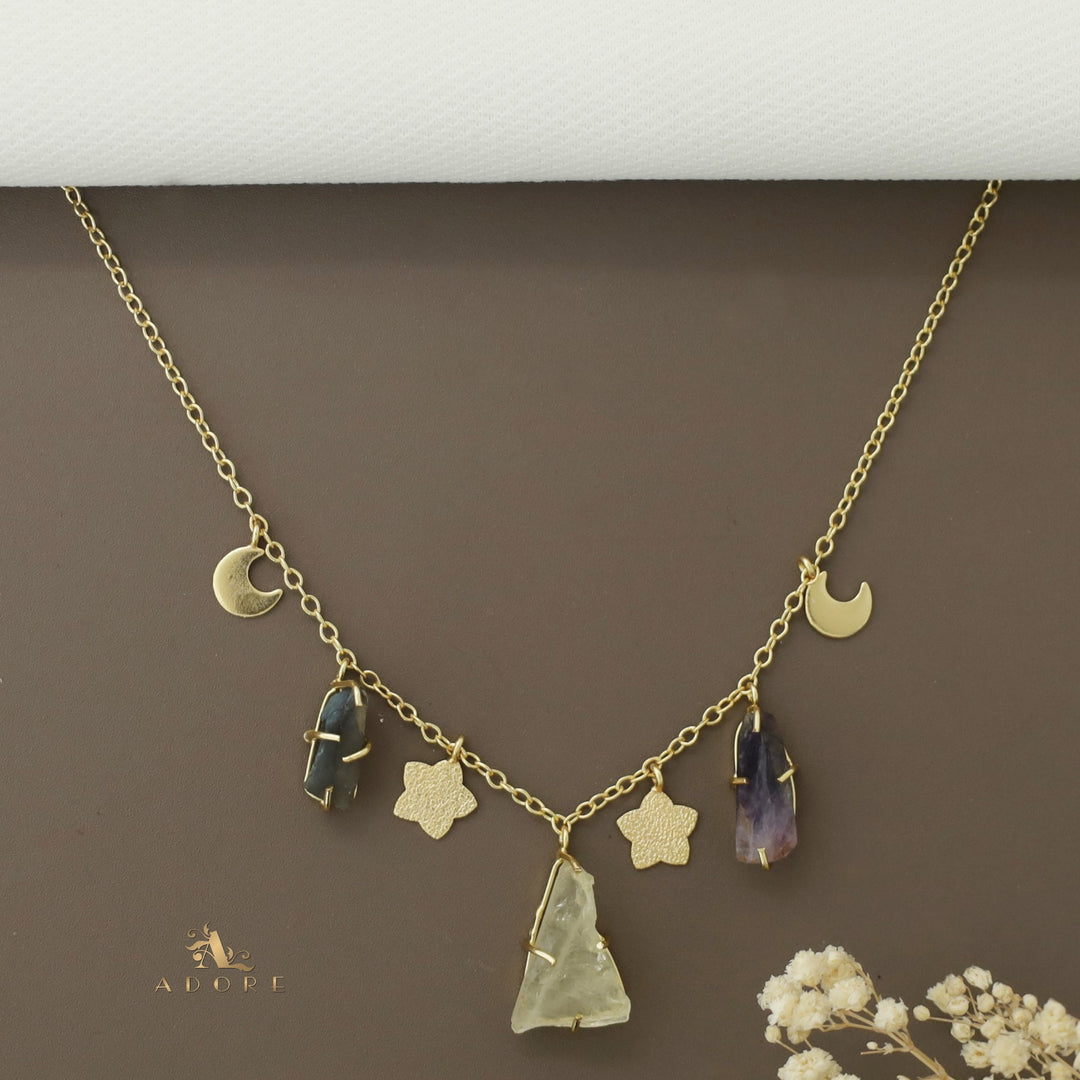 Winnie Raw Stone Moon + Flower Neckpiece