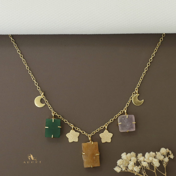 Winnie Raw Stone Moon + Flower Neckpiece