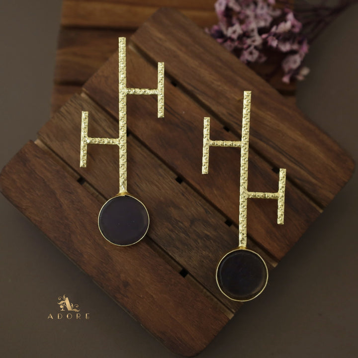 Textured Ladder Round Raw Stone Earring