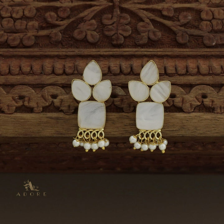 MOP Leafy + Square Cluster Pearl Earring