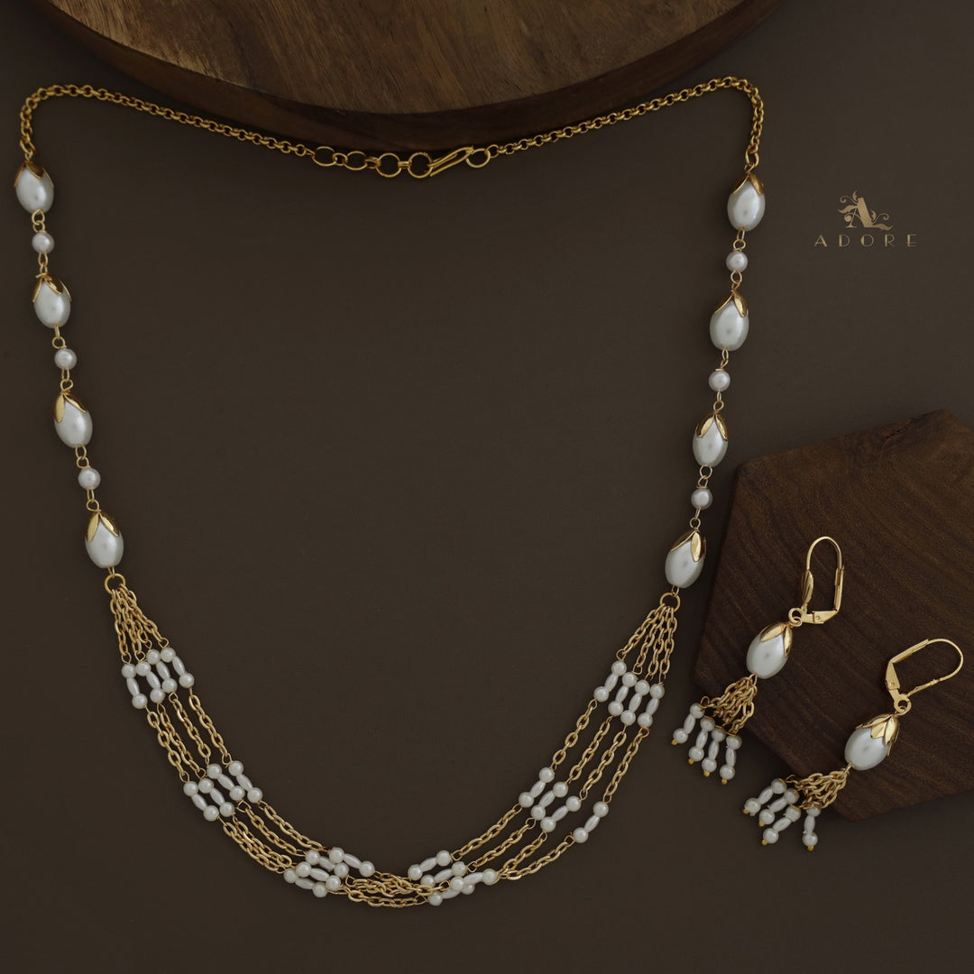 Pearly Golden Niharika Bud Pearl Neckpiece With Earring