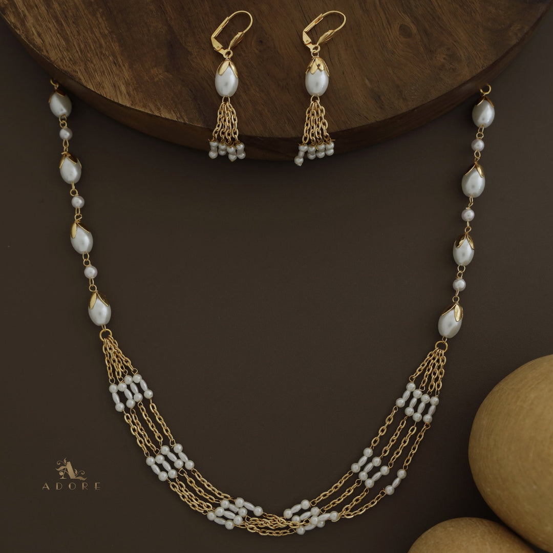 Pearly Golden Niharika Bud Pearl Neckpiece With Earring