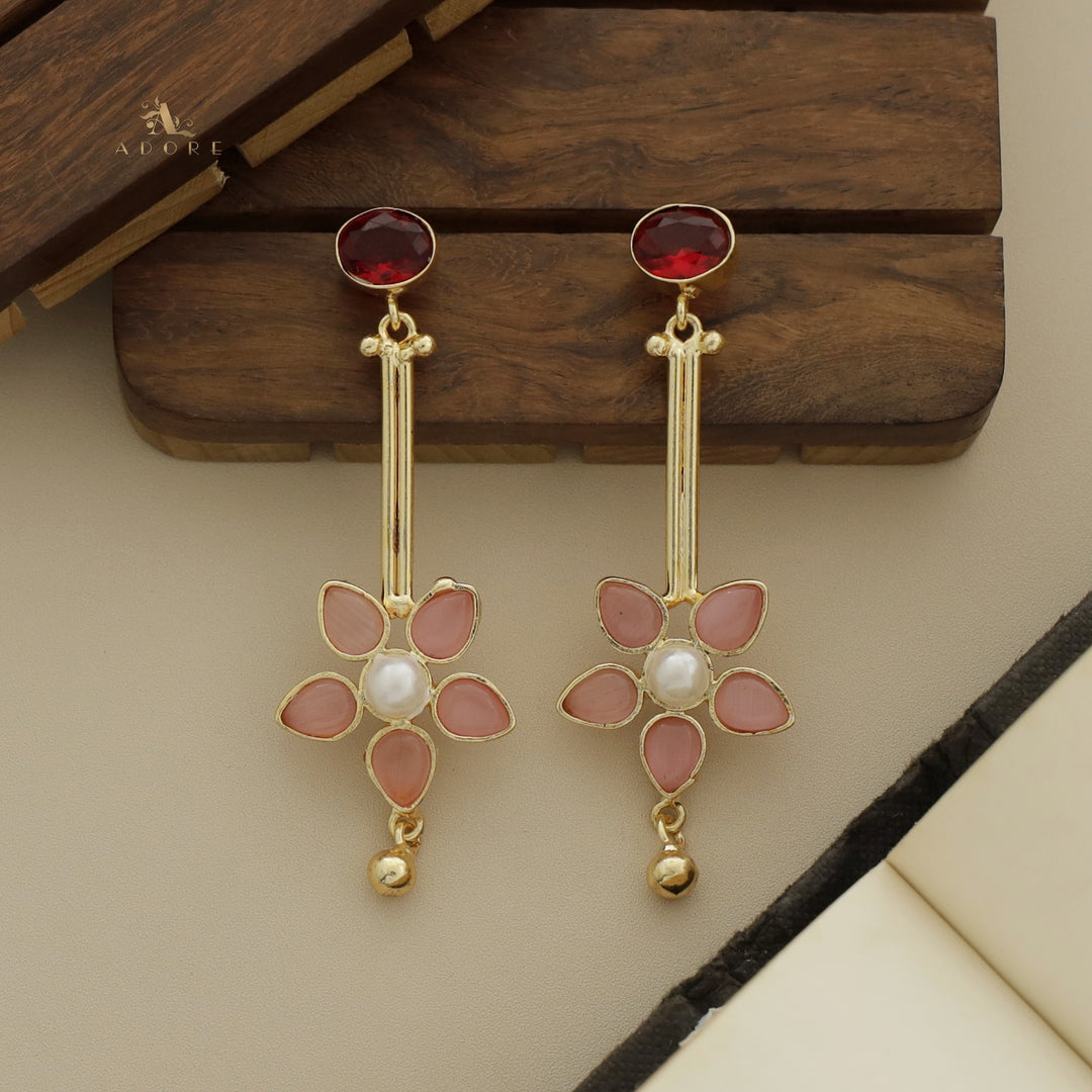 Glossy Oval Golden Stick Flower Earring