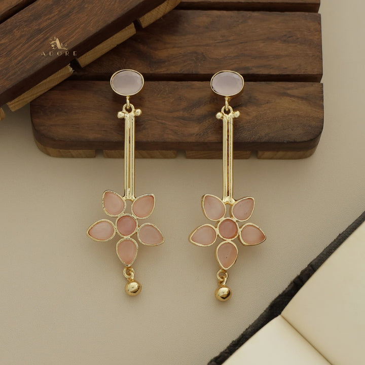 Glossy Oval Golden Stick Flower Earring