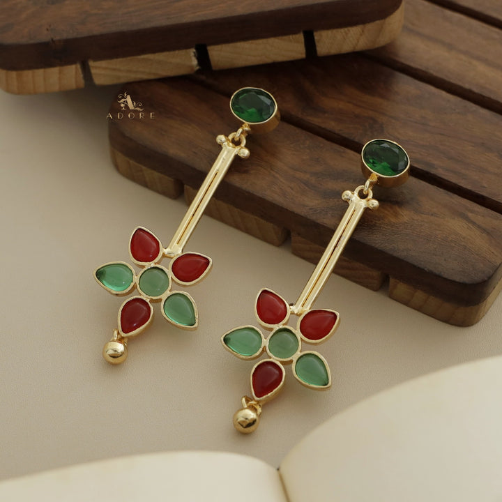 Glossy Oval Golden Stick Flower Earring