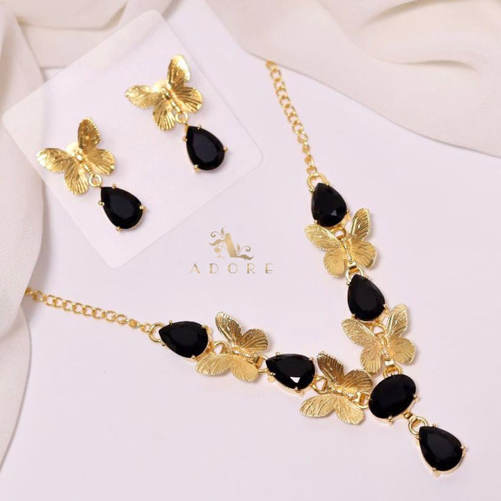 Golden Butterfly Neckpiece With Earring