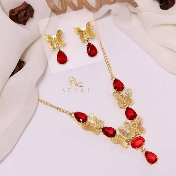 Golden Butterfly Neckpiece With Earring