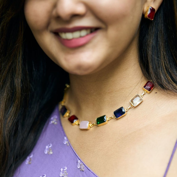 Multicolour Magic Brick Neckpiece + Studs