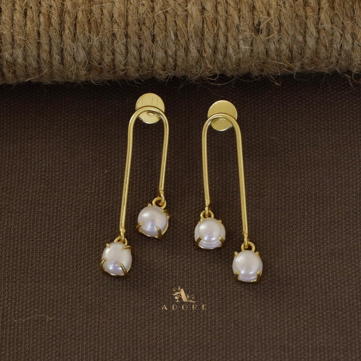 Golden Pearl Pendulum Earring