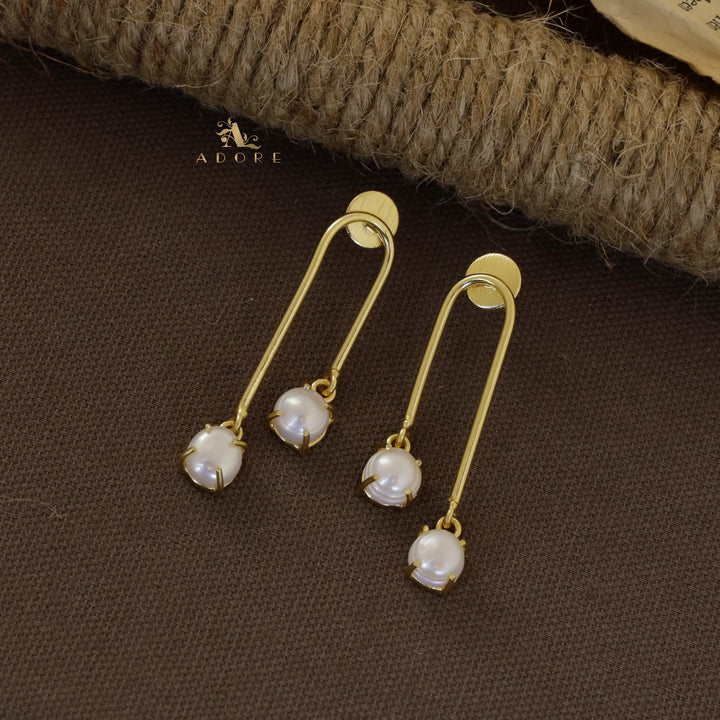 Golden Pearl Pendulum Earring