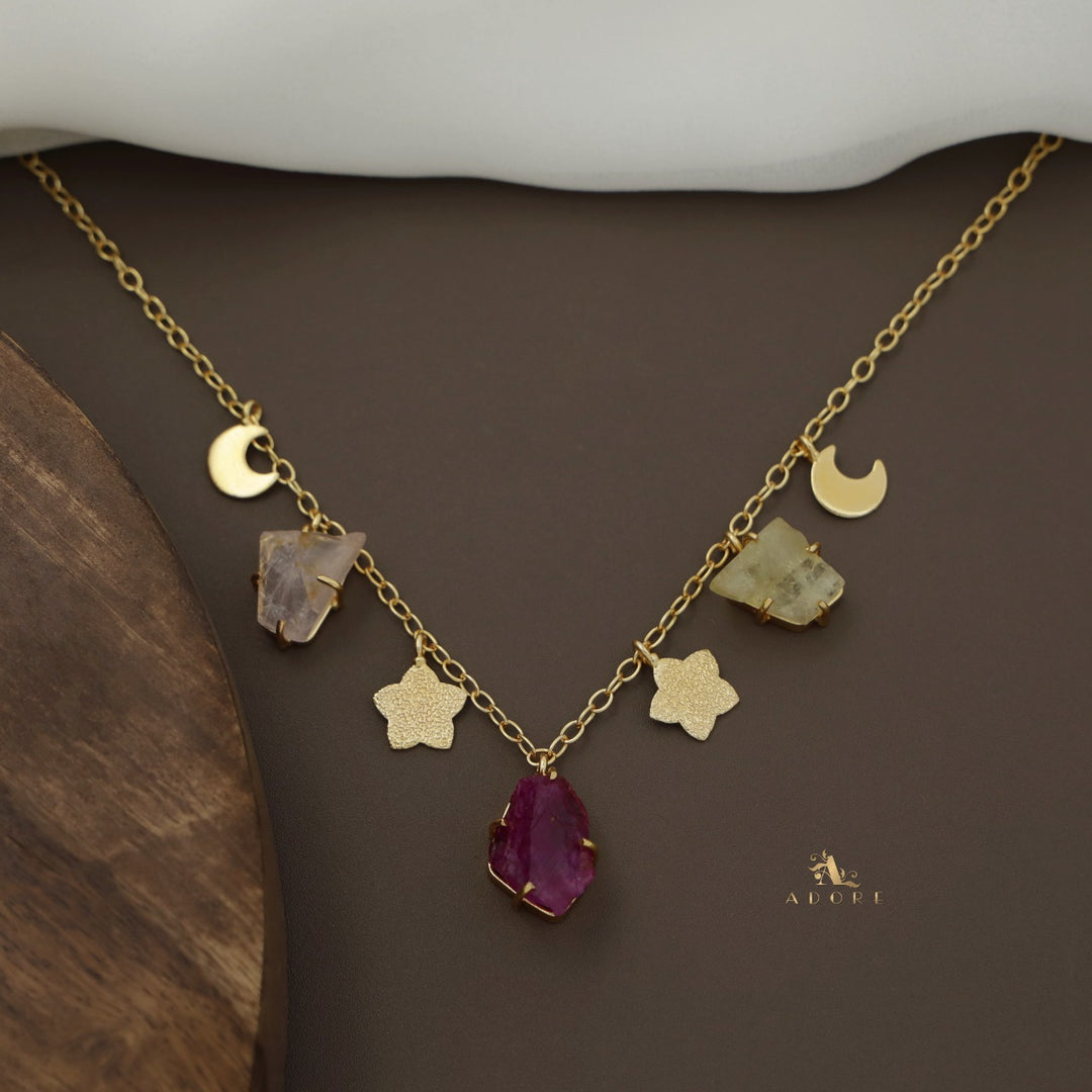 Winnie Raw Stone Moon + Flower Neckpiece