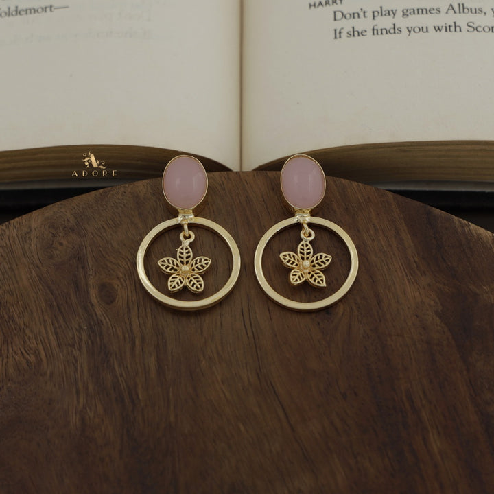 Golden Galene Glossy  Round Flower Earring