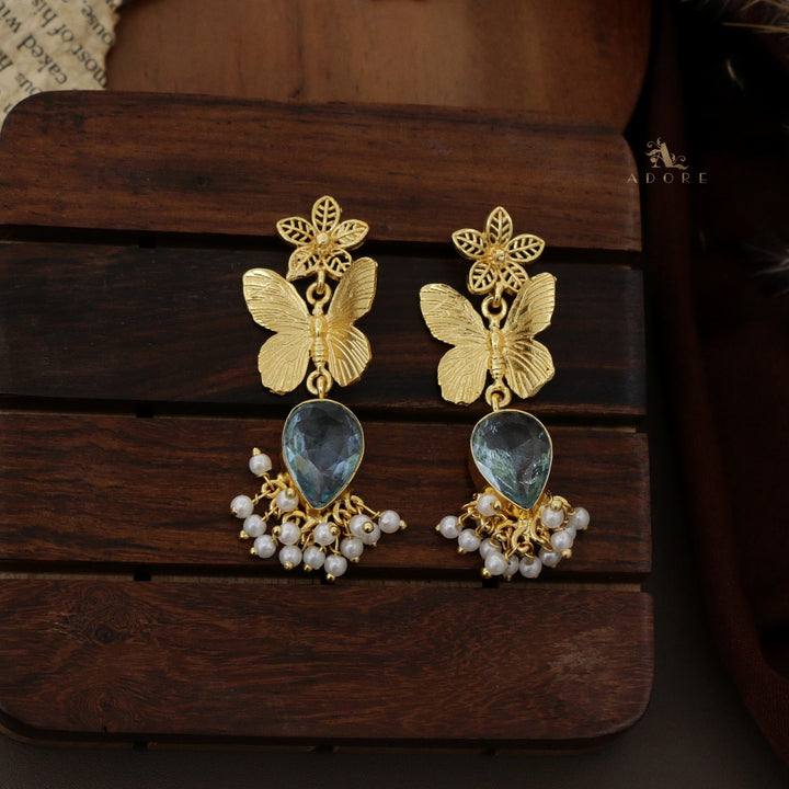 Golden Flower Butterfly Glossy Cluster Pearl Earring