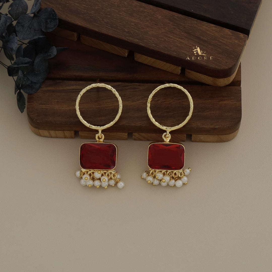 Textured Texa Hoop Glossy Pearl Earring