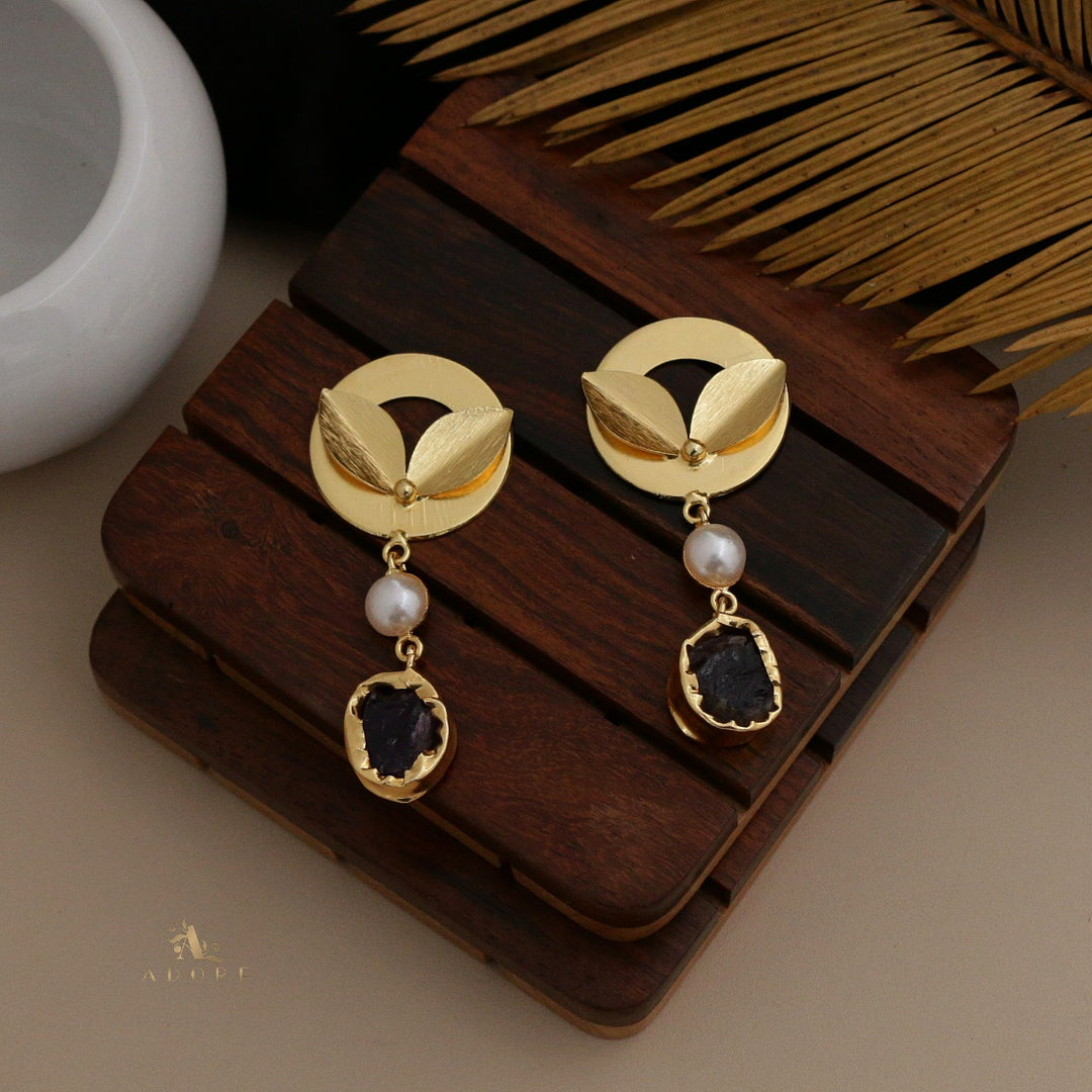 Walela Foldy Leaf Pearl Raw Stone Earring