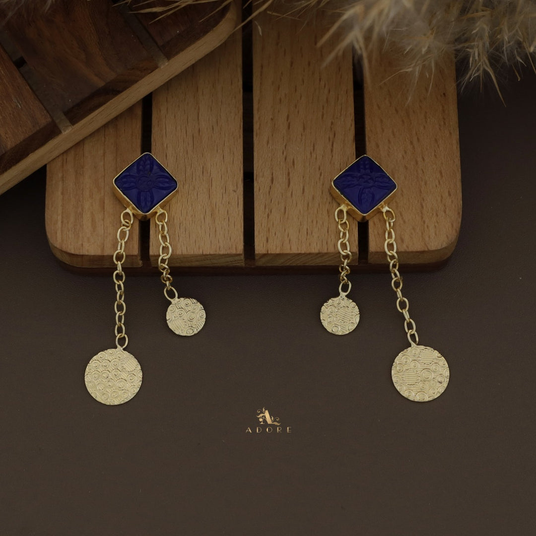 Carved Dual Chainy Round Drop Earring