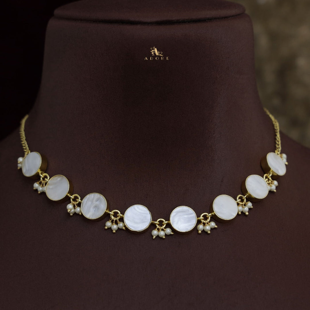 Eudor Round MOP Pearl Short Neckpiece/Choker With Earring