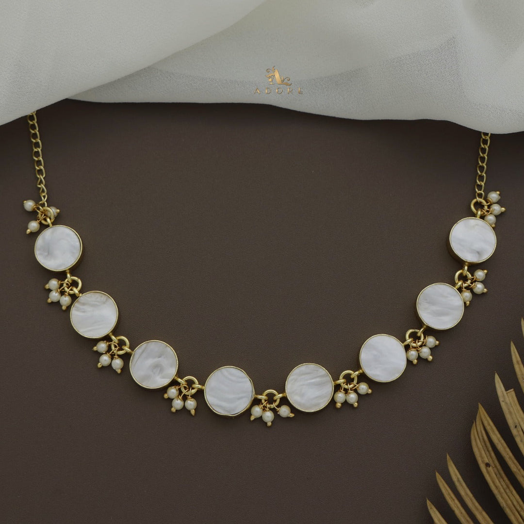 Eudor Round MOP Pearl Short Neckpiece/Choker With Earring