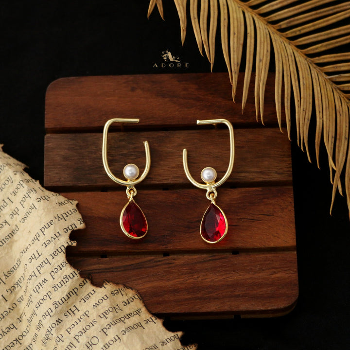 Oni  Golden J Pearl Glossy Drop Earring