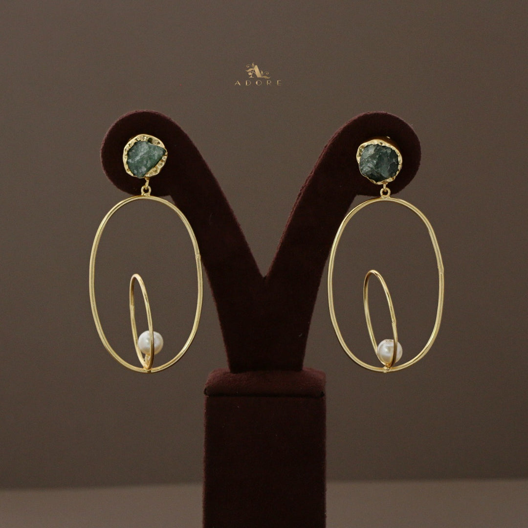 Raw Stone Ellonia Dual oval Pearl Earring