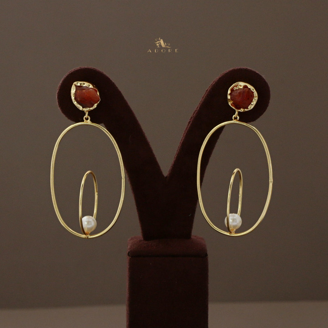 Raw Stone Ellonia Dual oval Pearl Earring