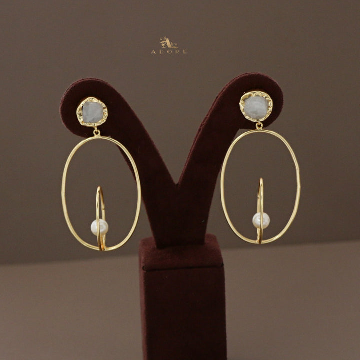 Raw Stone Ellonia Dual oval Pearl Earring