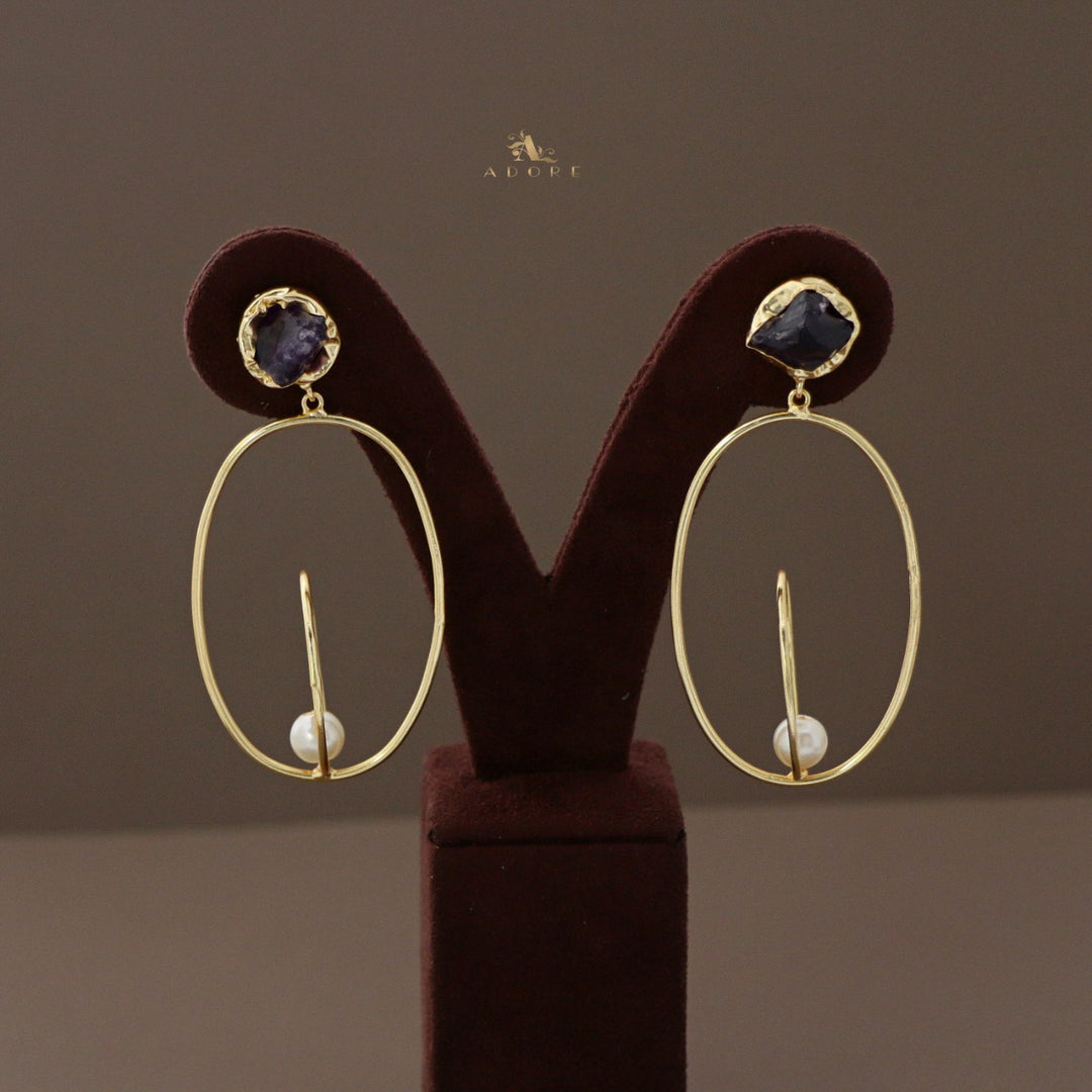 Raw Stone Ellonia Dual oval Pearl Earring