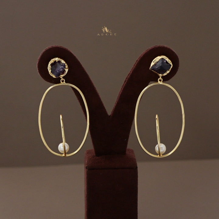 Raw Stone Ellonia Dual oval Pearl Earring