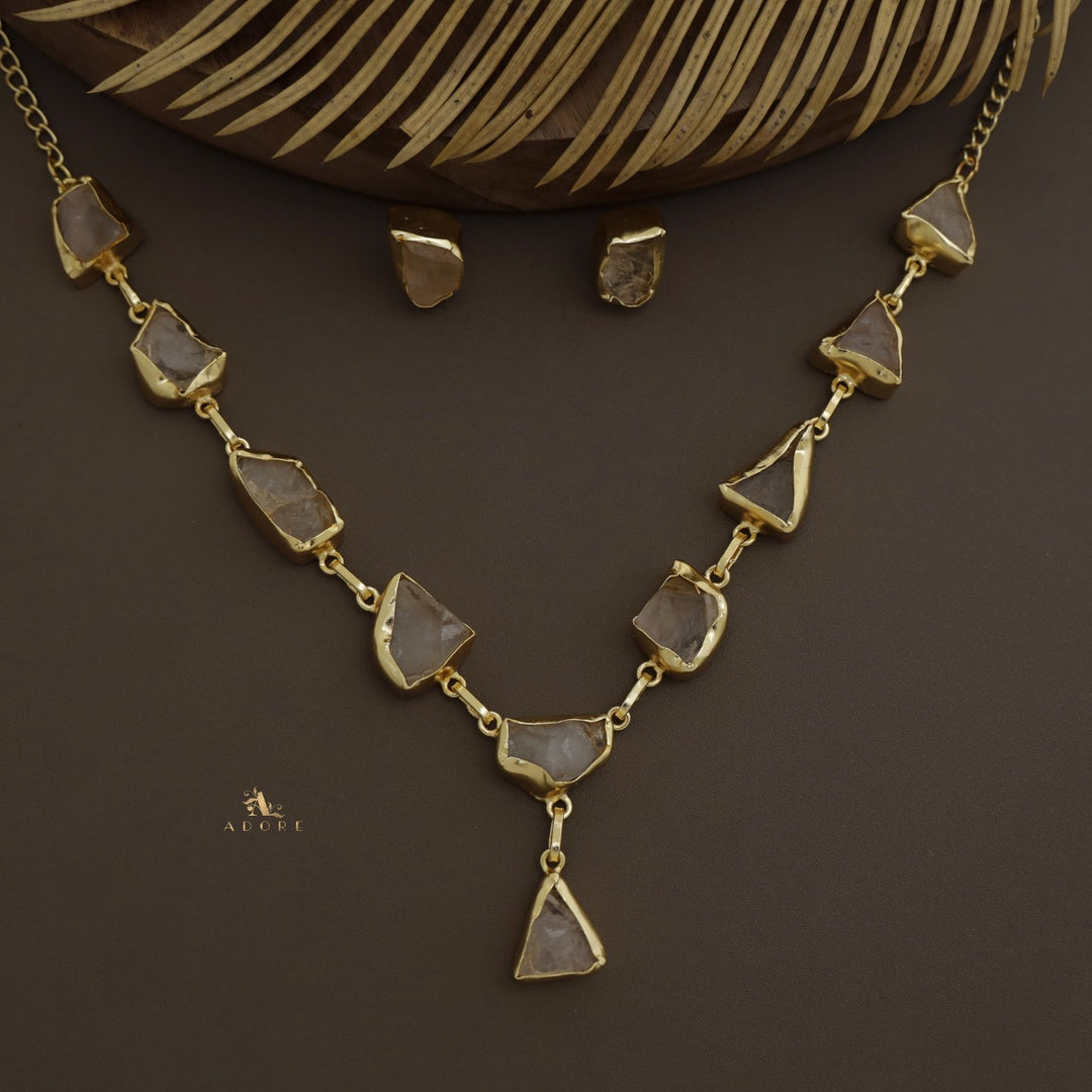 Linden Raw Stone Neckpiece With Earring