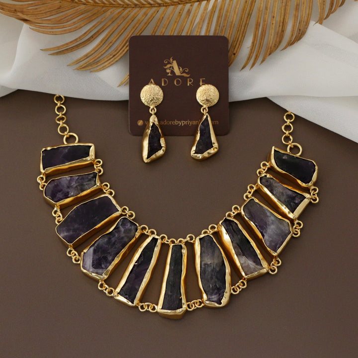 Piera Raw Stone Neckpiece With Earring