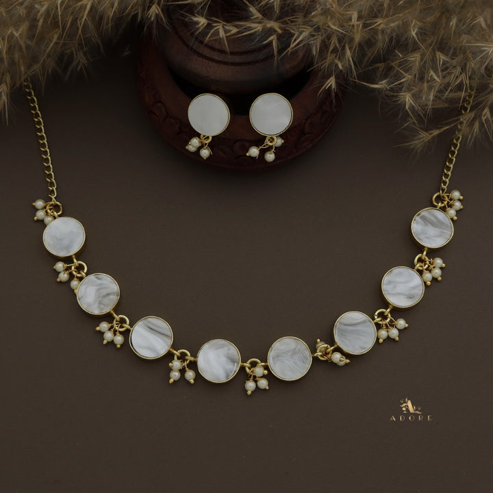 Eudor Round MOP Pearl Short Neckpiece/Choker With Earring