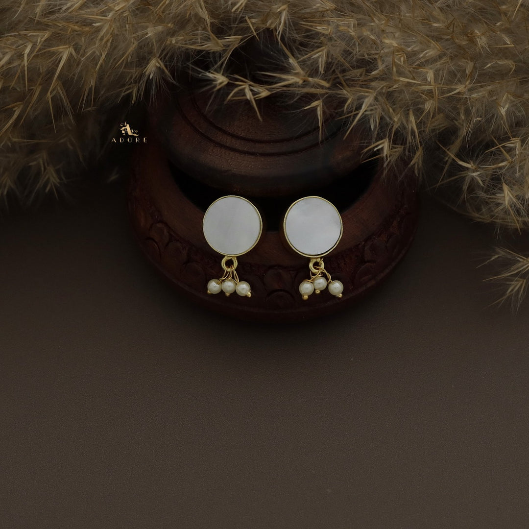 Eudor Round MOP Pearl Short Neckpiece/Choker With Earring