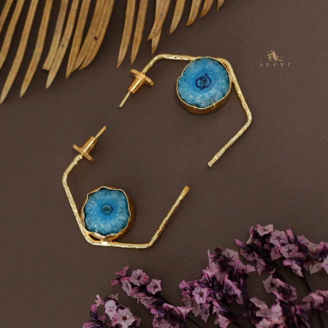 Solar Agate Semi Hexagon Earring