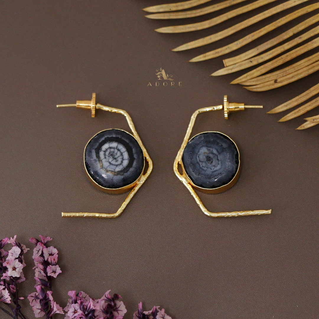 Solar Agate Semi Hexagon Earring