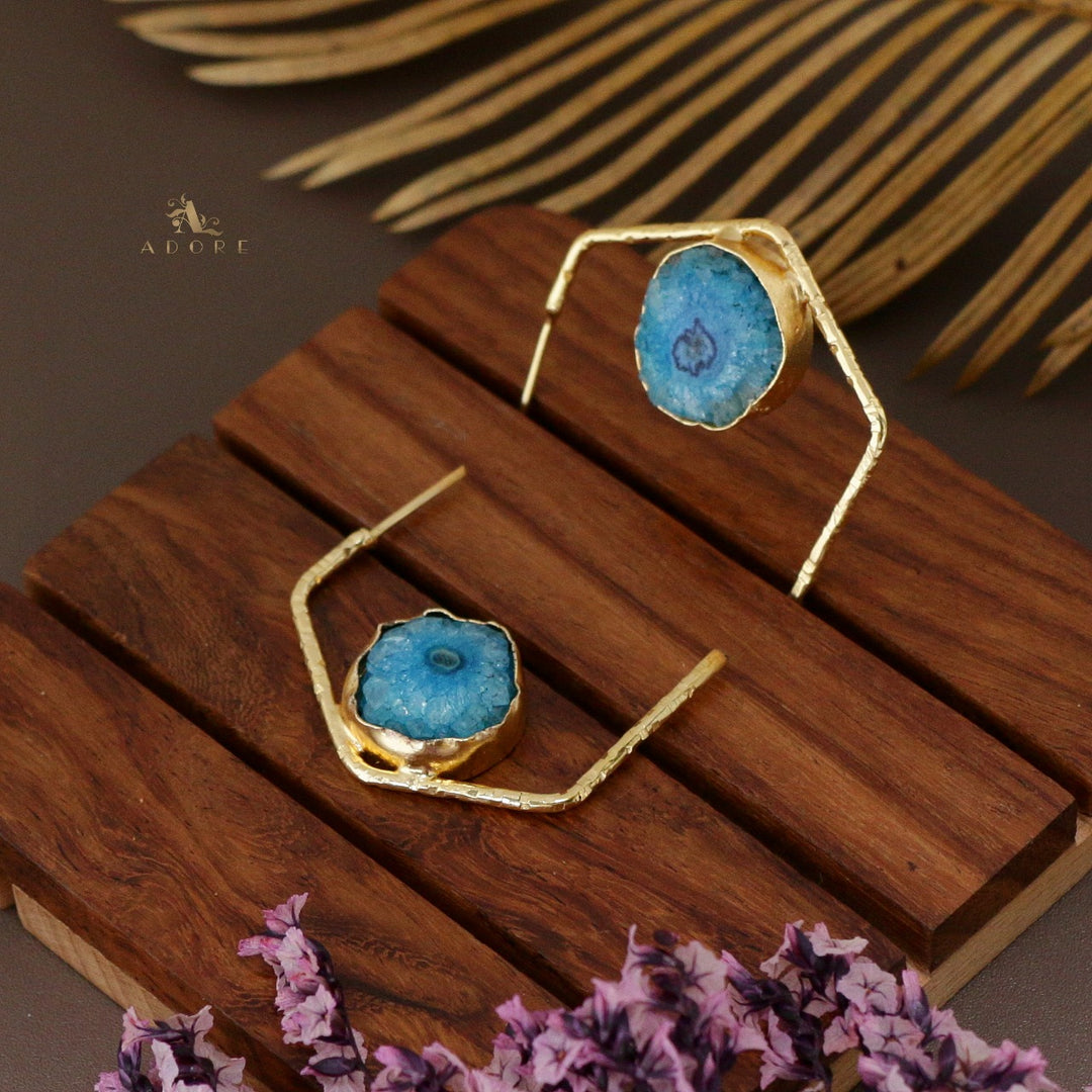 Solar Agate Semi Hexagon Earring