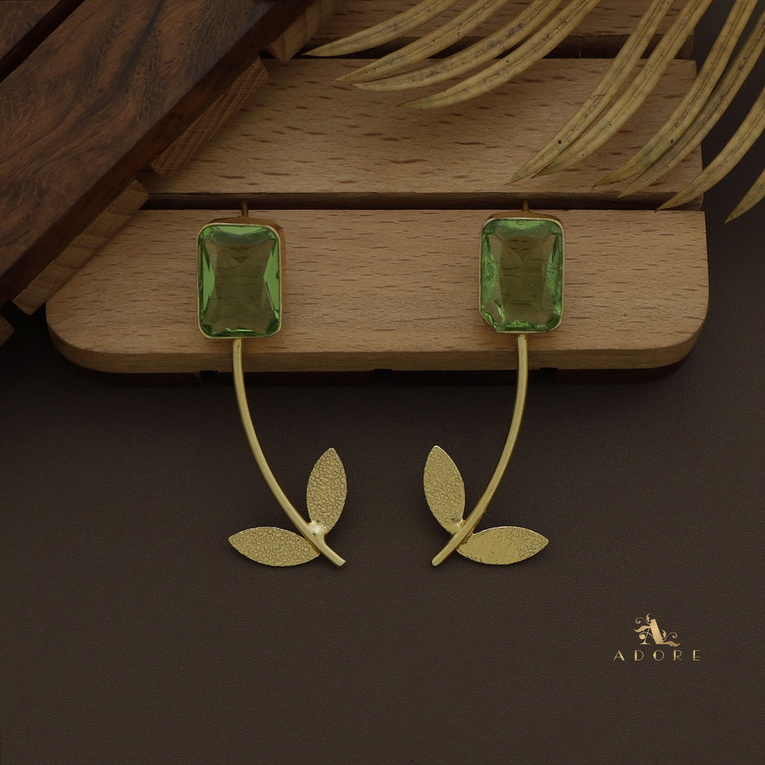 Melli Golden Leafy Stem Rectangle Glossy Earring