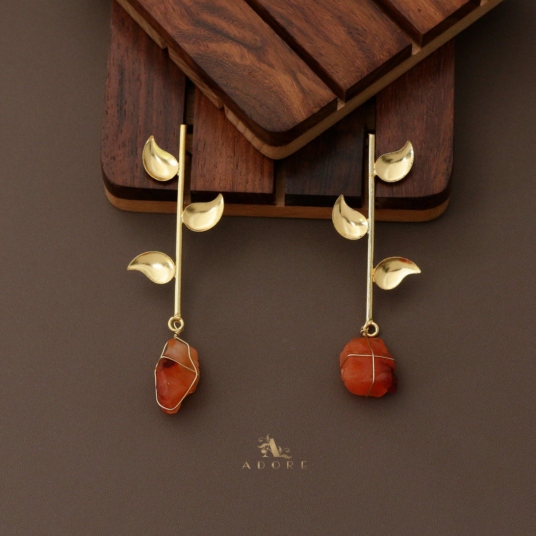 Sticky Leaf Binded Raw Stone Earring