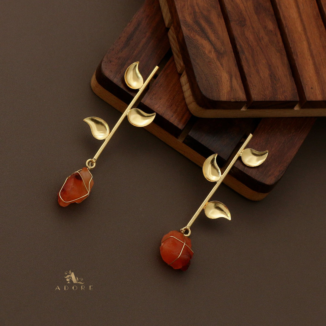 Sticky Leaf Binded Raw Stone Earring