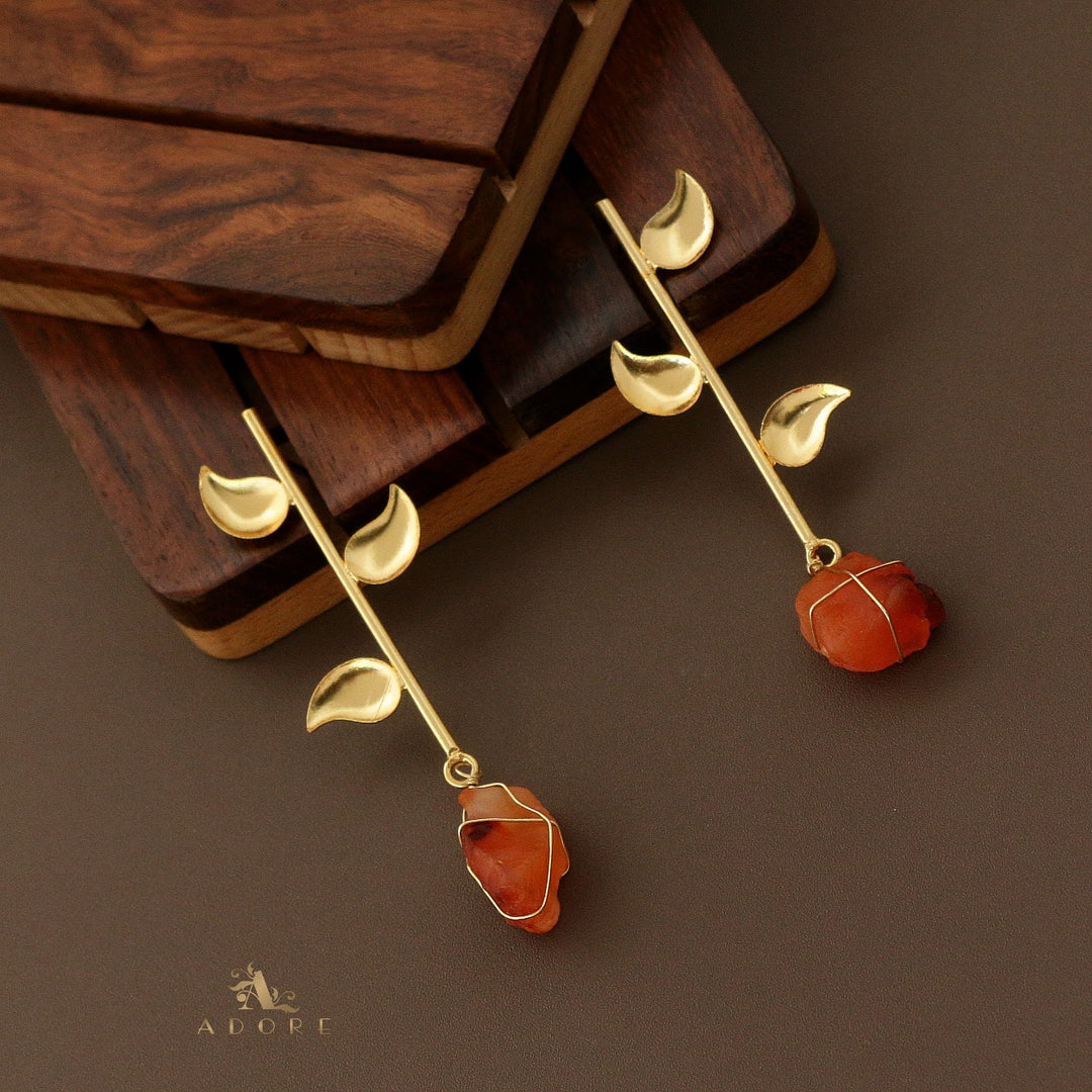 Sticky Leaf Binded Raw Stone Earring