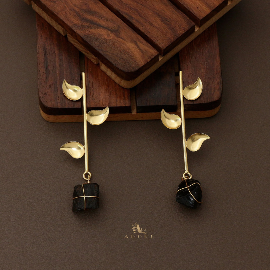 Sticky Leaf Binded Raw Stone Earring