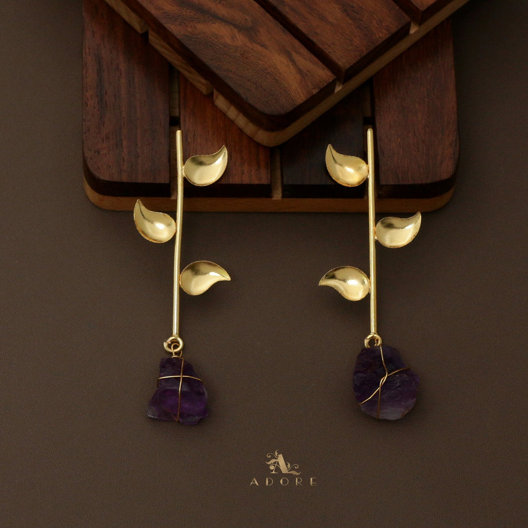 Sticky Leaf Binded Raw Stone Earring