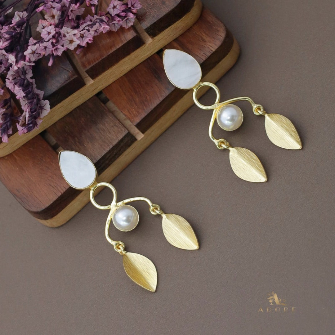 MOP Cross Pearl Fold Leaf Earring