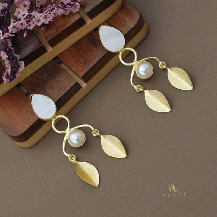 MOP Cross Pearl Fold Leaf Earring