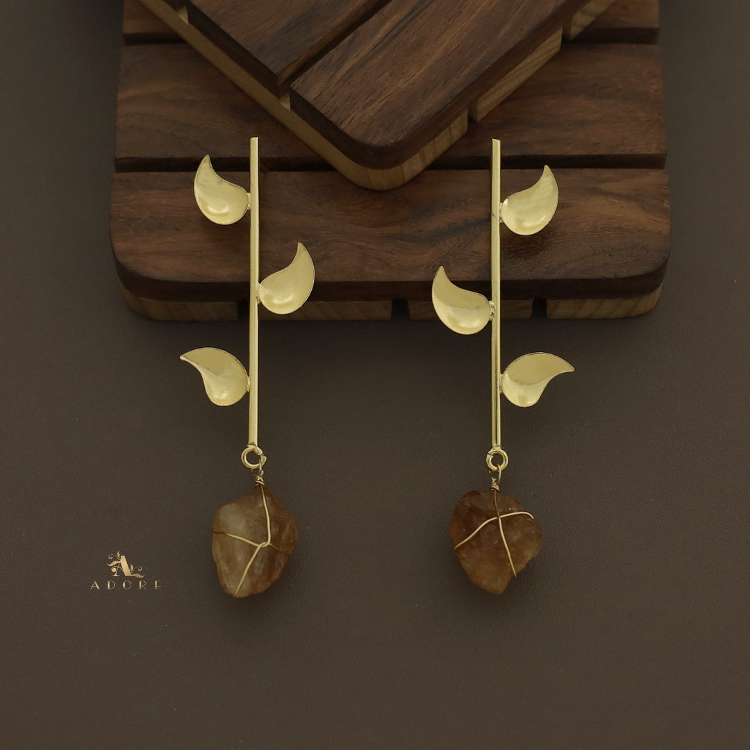 Sticky Leaf Binded Raw Stone Earring