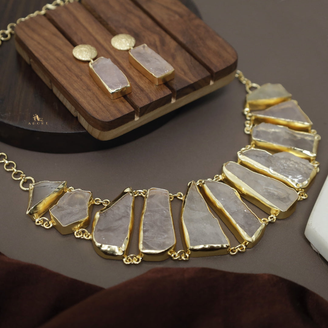 Piera Raw Stone Neckpiece With Earring