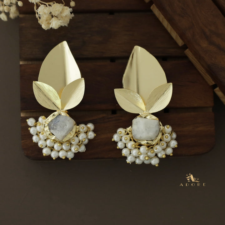 Raw Stone Bellonia 3 Fold Leafy Cluster Pearl Earring