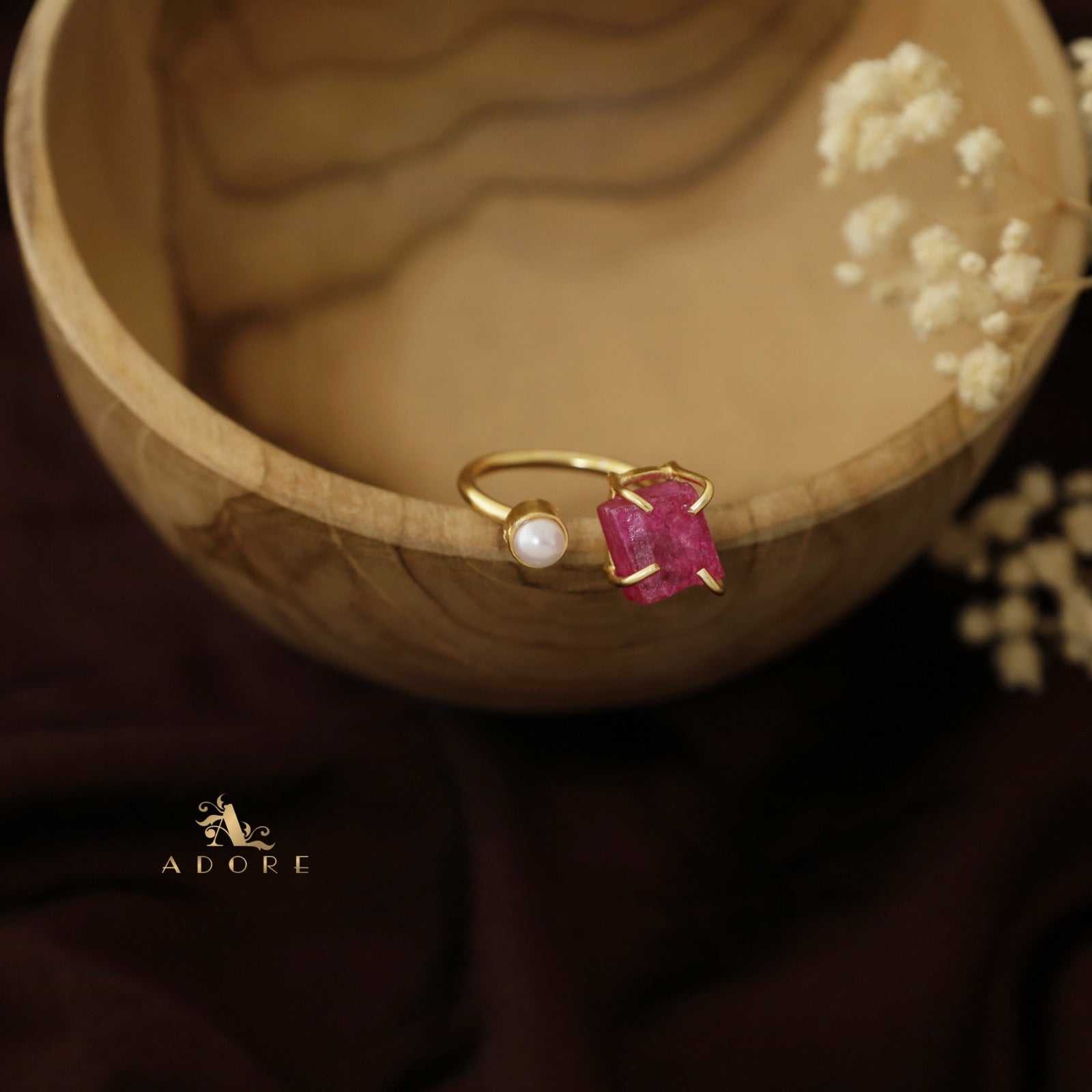 Ena Dyed Stone Plus Mini Pearl Ring – Adore By Priyanka